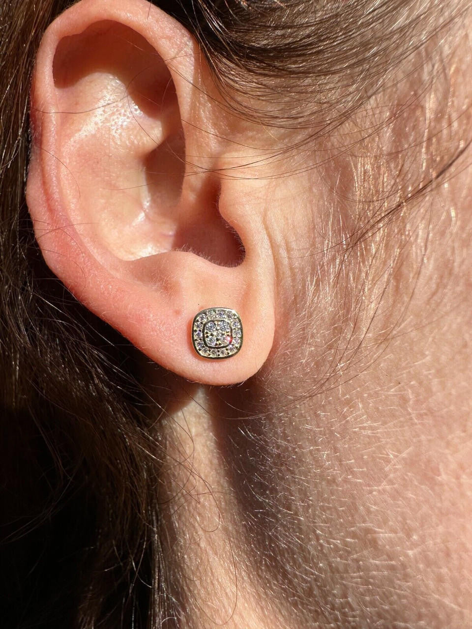 HarlemBling Real Solid 10k Yellow Gold Iced Moissanite Earrings Mens Ladies Small 7mm Studs