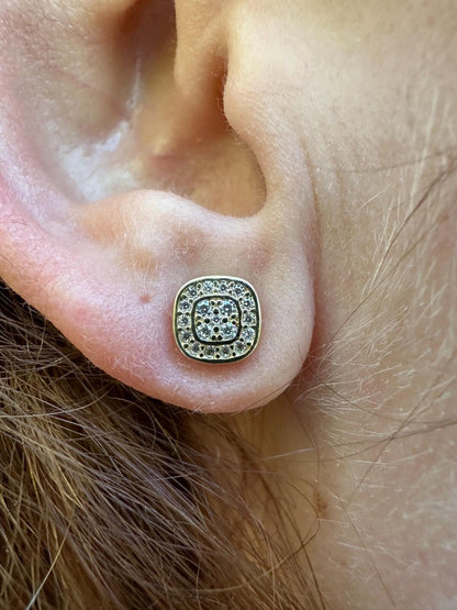 HarlemBling Real Solid 10k Yellow Gold Iced Moissanite Earrings Mens Ladies Small 7mm Studs