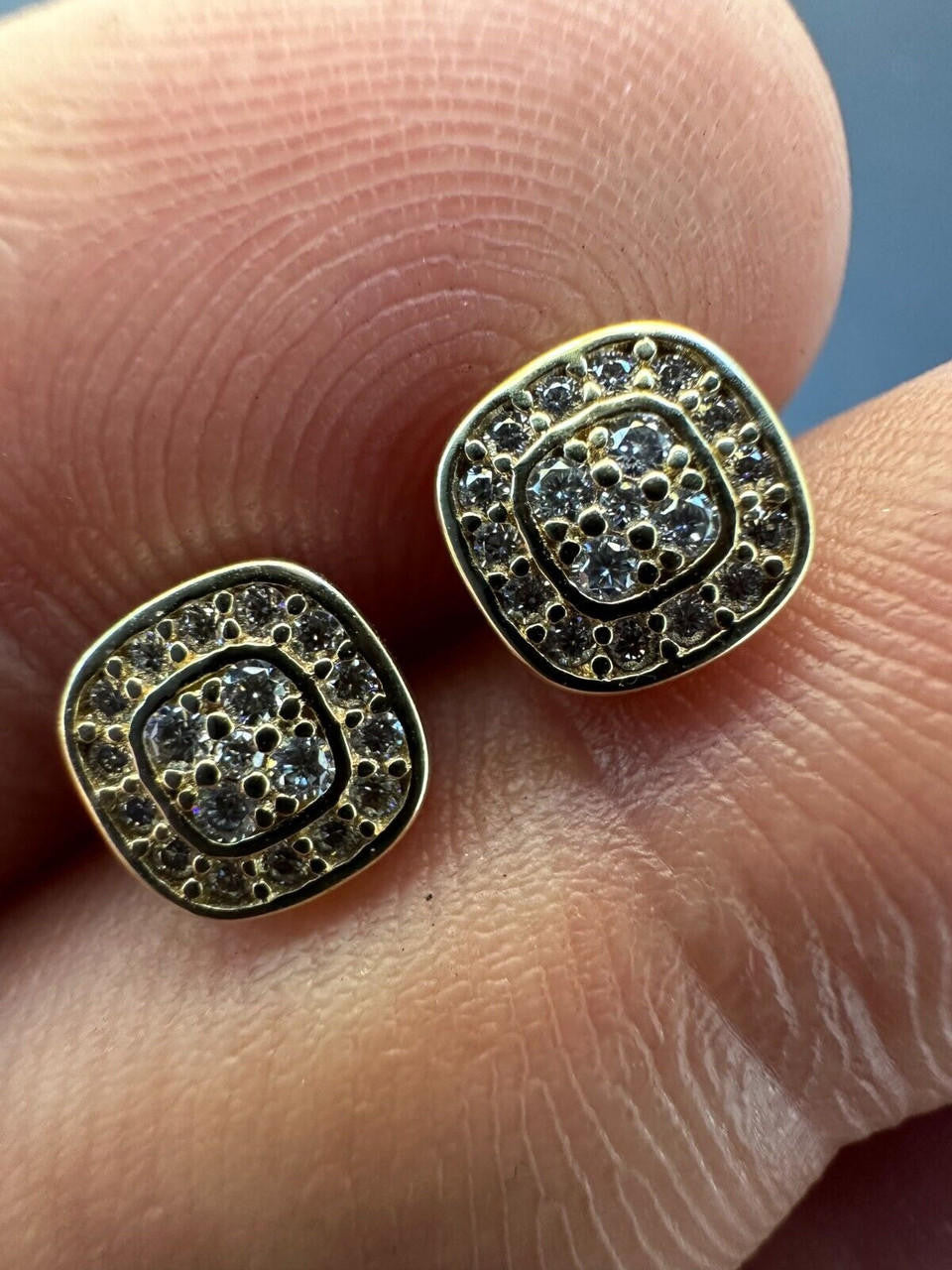 HarlemBling Real Solid 10k Yellow Gold Iced Moissanite Earrings Mens Ladies Small 7mm Studs