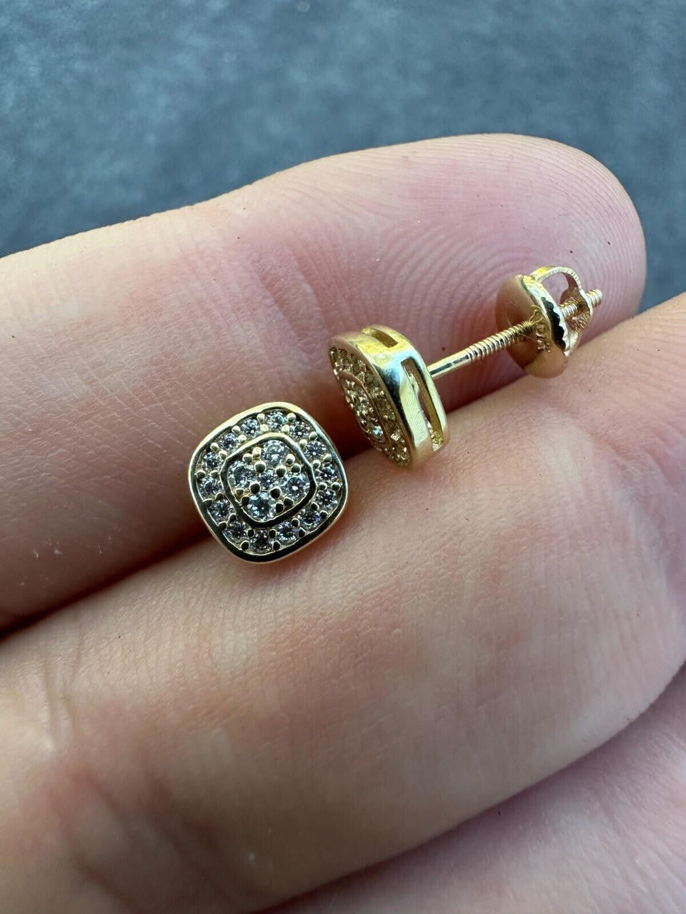 HarlemBling Real Solid 10k Yellow Gold Iced Moissanite Earrings Mens Ladies Small 7mm Studs