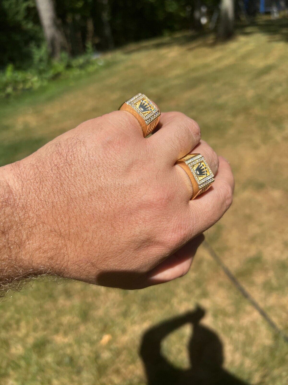 HarlemBling Real Solid 14k Gold Vermeil 925 Sterling Silver Iced Out Crown Diamond Pinky Ring Hip Hop