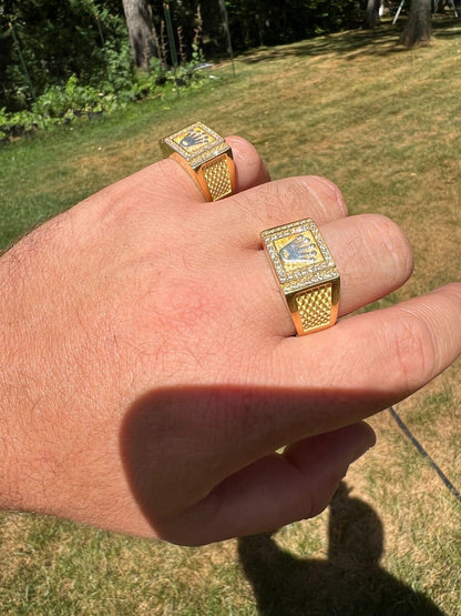 HarlemBling Real Solid 14k Gold Vermeil 925 Sterling Silver Iced Out Crown Diamond Pinky Ring Hip Hop