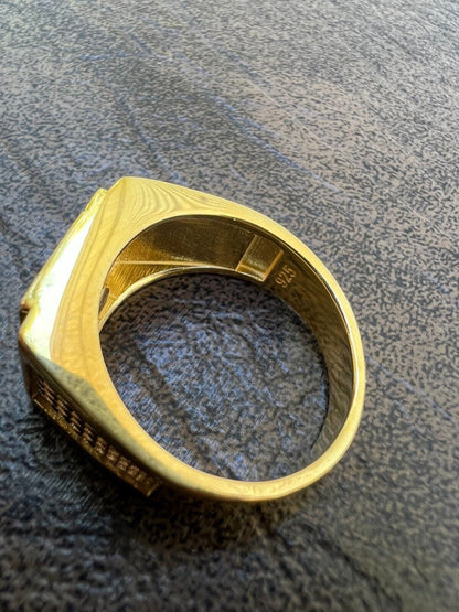 HarlemBling Real Solid 14k Gold Vermeil 925 Sterling Silver Iced Out Crown Diamond Pinky Ring Hip Hop