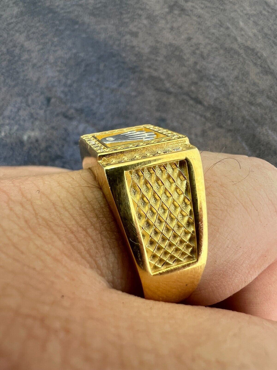 HarlemBling Real Solid 14k Gold Vermeil 925 Sterling Silver Iced Out Crown Diamond Pinky Ring Hip Hop