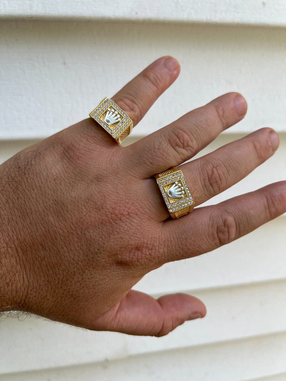 HarlemBling Real Solid 14k Gold Vermeil 925 Sterling Silver Iced Out Crown Diamond Pinky Ring Hip Hop