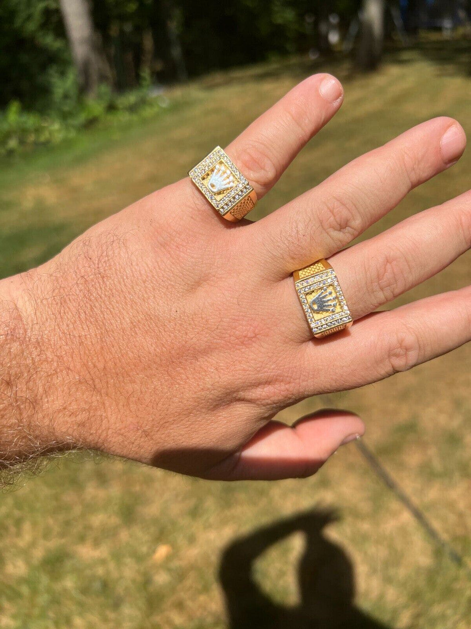 HarlemBling Real Solid 14k Gold Vermeil 925 Sterling Silver Iced Out Crown Diamond Pinky Ring Hip Hop