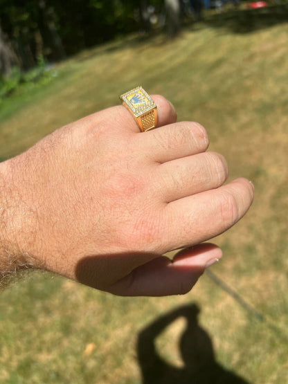 HarlemBling Real Solid 14k Gold Vermeil 925 Sterling Silver Iced Out Crown Diamond Pinky Ring Hip Hop