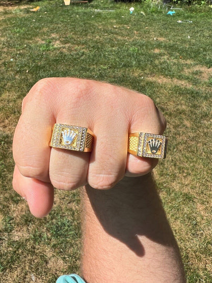 HarlemBling Real Solid 14k Gold Vermeil 925 Sterling Silver Iced Out Crown Diamond Pinky Ring Hip Hop