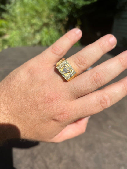 HarlemBling Real Solid 14k Gold Vermeil 925 Sterling Silver Iced Out Crown Diamond Pinky Ring Hip Hop