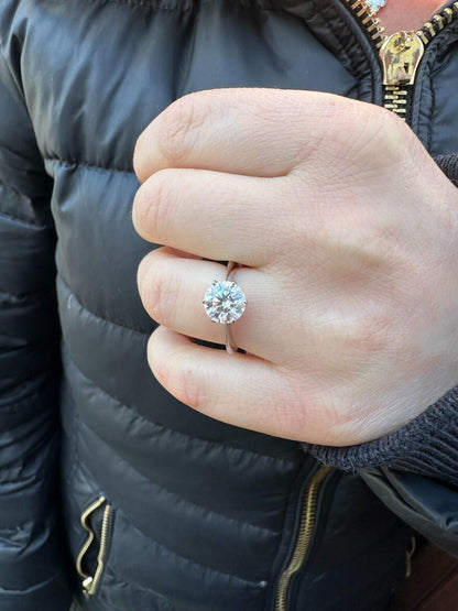 HarlemBling Real SolId 14k White Gold 2ct 8mm VVS D Moissanite Engagement Solitaire Ring