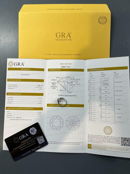 HarlemBling Real SolId 14k White Gold 2ct 8mm VVS D Moissanite Engagement Solitaire Ring