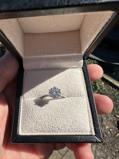 HarlemBling Real SolId 14k White Gold 2ct 8mm VVS D Moissanite Engagement Solitaire Ring