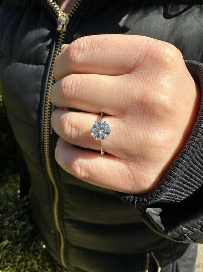 HarlemBling Real SolId 14k White Gold 2ct 8mm VVS D Moissanite Engagement Solitaire Ring