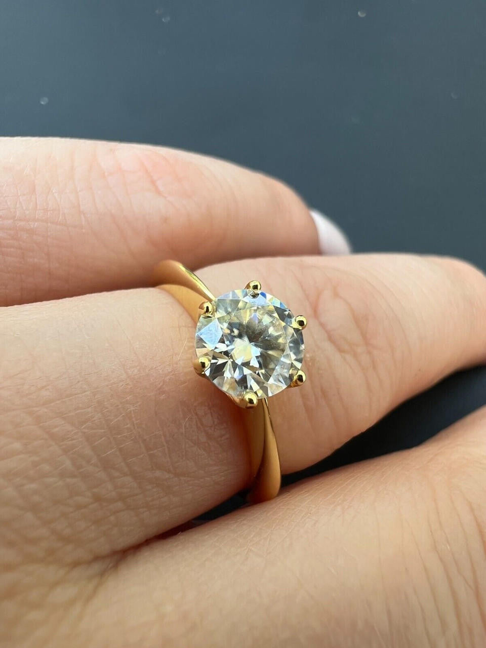 HarlemBling Real SolId 14k Yellow Gold 2ct 8mm VVS D Moissanite Engagement Solitaire Ring