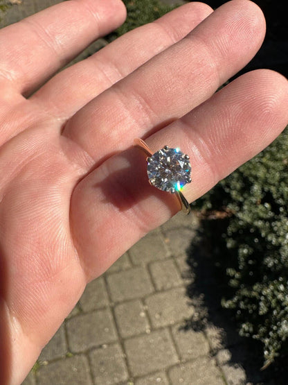 HarlemBling Real SolId 14k Yellow Gold 2ct 8mm VVS D Moissanite Engagement Solitaire Ring