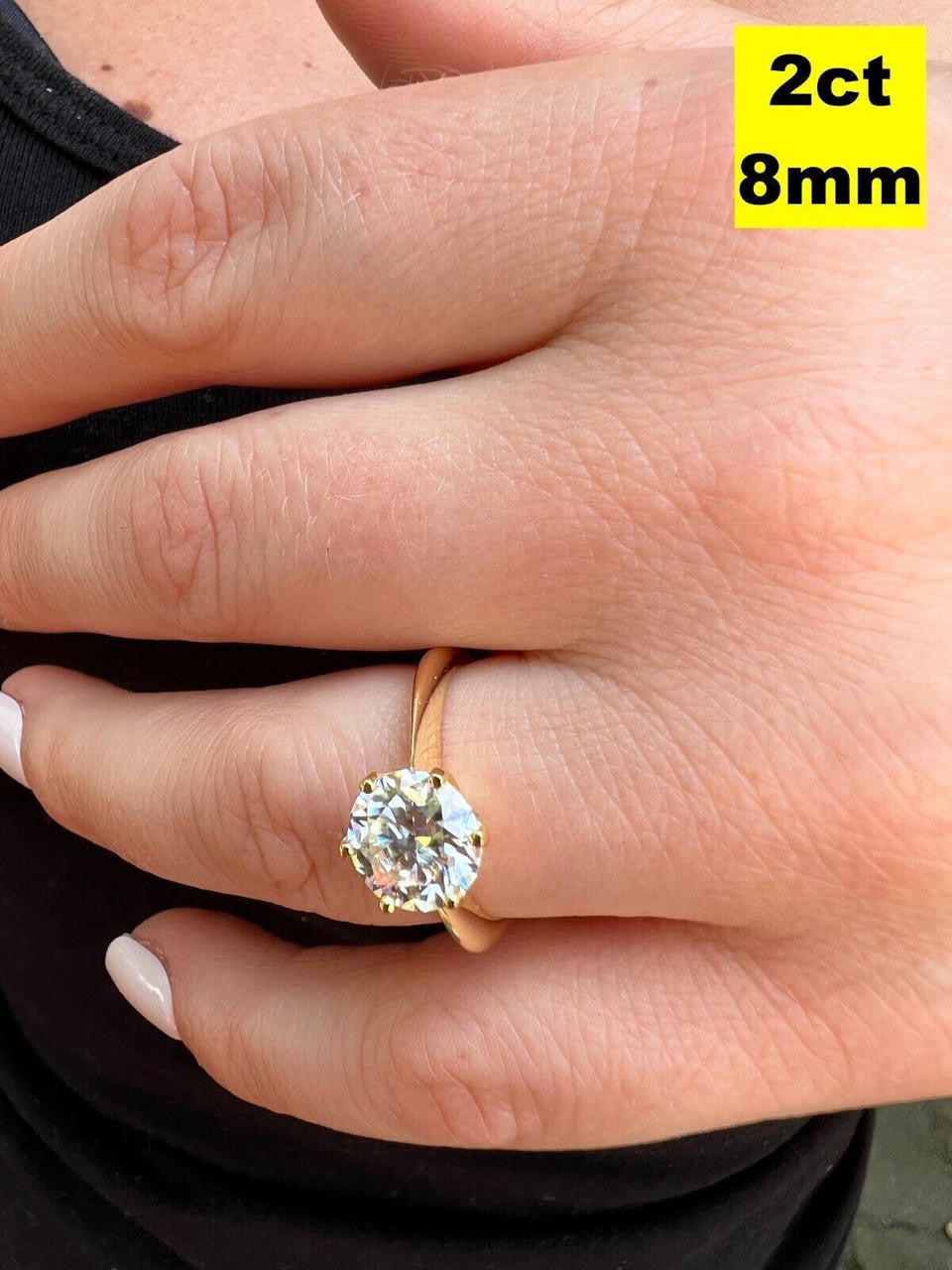 HarlemBling Real SolId 14k Yellow Gold 2ct 8mm VVS D Moissanite Engagement Solitaire Ring