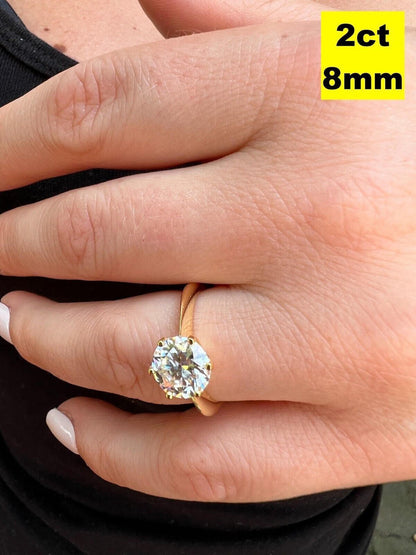 HarlemBling Real SolId 14k Yellow Gold 2ct 8mm VVS D Moissanite Engagement Solitaire Ring