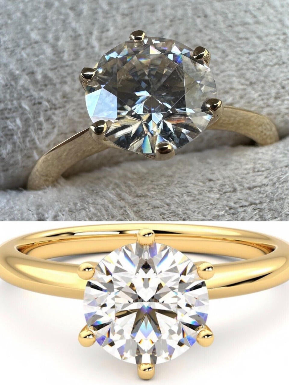 HarlemBling Real SolId 14k Yellow Gold 2ct 8mm VVS D Moissanite Engagement Solitaire Ring