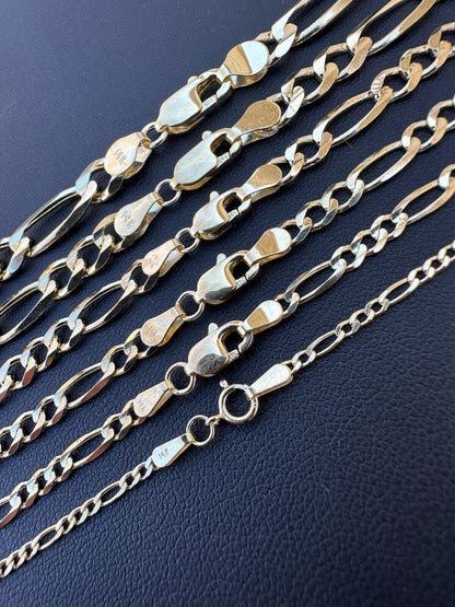 HarlemBling Real Solid 14k Yellow Gold Figaro Link Chain 16-24" 2mm-7mm Necklace ITALY