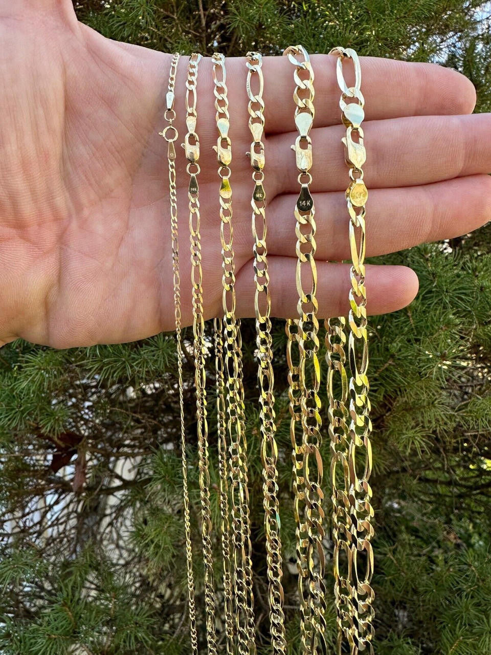 HarlemBling Real Solid 14k Yellow Gold Figaro Link Chain 16-24" 2mm-7mm Necklace ITALY