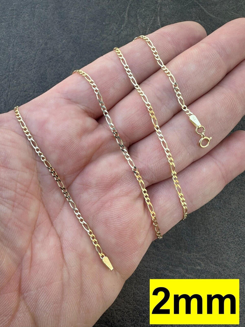 HarlemBling Real Solid 14k Yellow Gold Figaro Link Chain 16-24" 2mm-7mm Necklace ITALY