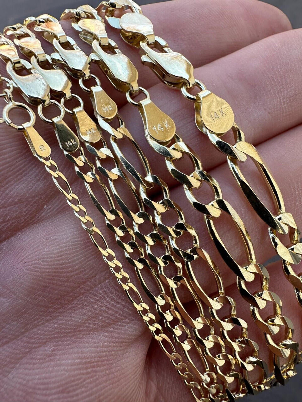 HarlemBling Real Solid 14k Yellow Gold Figaro Link Chain 16-24" 2mm-7mm Necklace ITALY