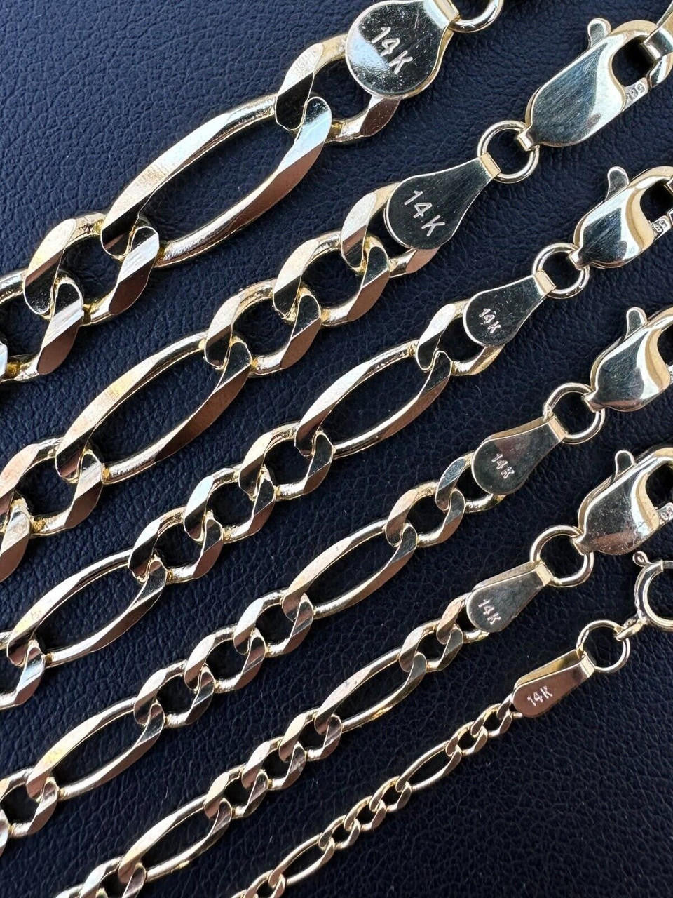 HarlemBling Real Solid 14k Yellow Gold Figaro Link Chain 16-24" 2mm-7mm Necklace ITALY