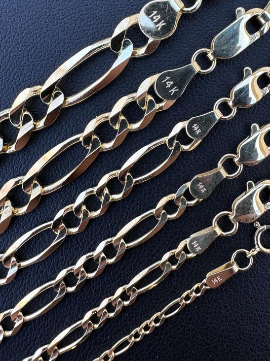 HarlemBling Real Solid 14k Yellow Gold Figaro Link Chain 16-24" 2mm-7mm Necklace ITALY