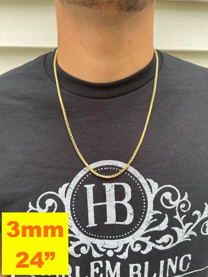 HarlemBling Real Solid 14k Yellow Gold Franco Chain Or Bracelet 2mm - 5mm Necklace 8-30