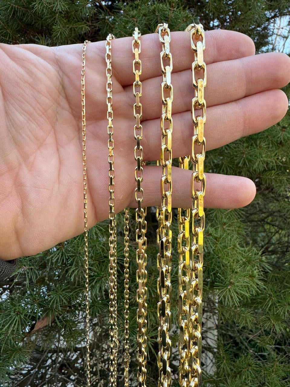 HarlemBling Real Solid 14k Yellow Gold Hermes Rolo Link Chain Necklace Bracelet 1.5mm-6mm