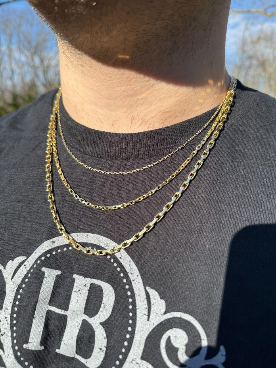 HarlemBling Real Solid 14k Yellow Gold Hermes Rolo Link Chain Necklace Bracelet 1.5mm-6mm