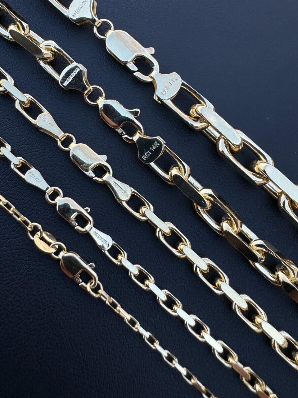 HarlemBling Real Solid 14k Yellow Gold Hermes Rolo Link Chain Necklace Bracelet 1.5mm-6mm