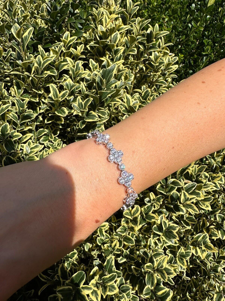 HarlemBling Real Solid 925 Silver 10mm Iced CZ Clover Flower Tennis Bracelet Mens Ladies