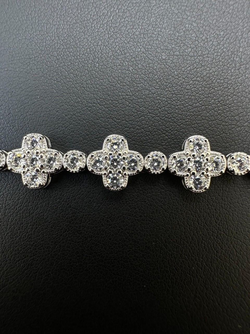 HarlemBling Real Solid 925 Silver 10mm Iced CZ Clover Flower Tennis Bracelet Mens Ladies