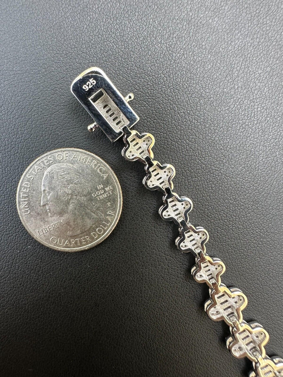 HarlemBling Real Solid 925 Silver 12mm Iced Baguette CZ Clover Graduated Tennis Bracelet