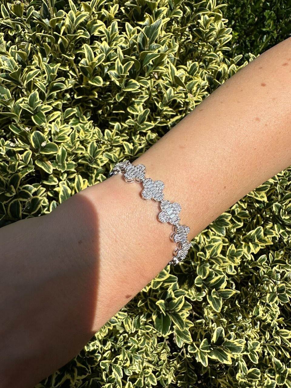 HarlemBling Real Solid 925 Silver 12mm Iced Baguette CZ Clover Graduated Tennis Bracelet