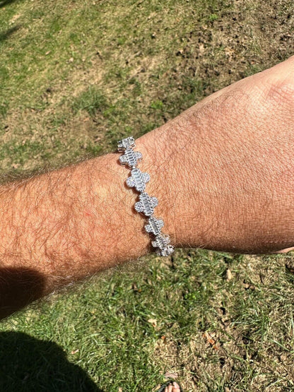 HarlemBling Real Solid 925 Silver 12mm Iced Baguette CZ Clover Graduated Tennis Bracelet
