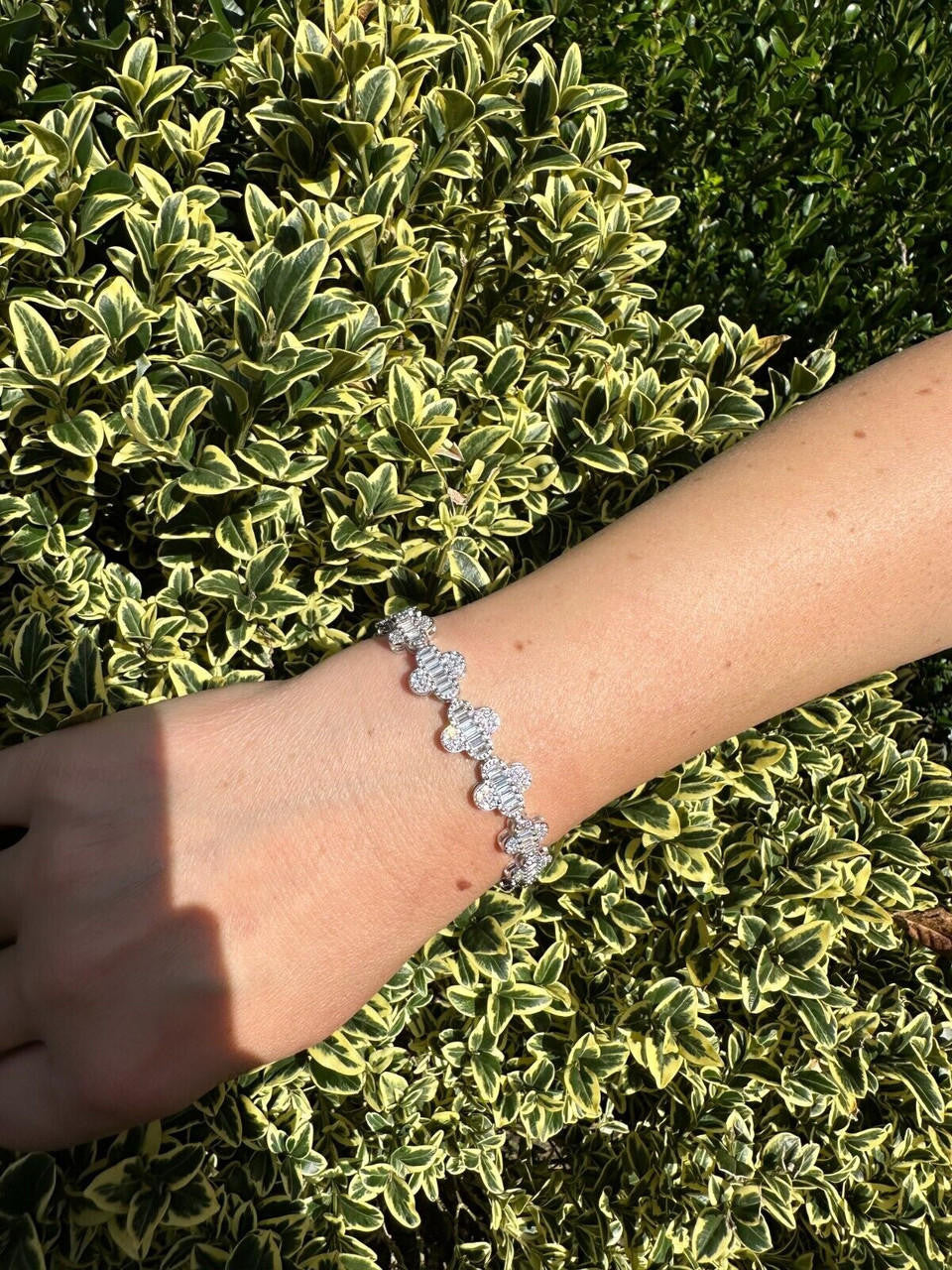 HarlemBling Real Solid 925 Silver 12mm Iced Baguette CZ Clover Graduated Tennis Bracelet