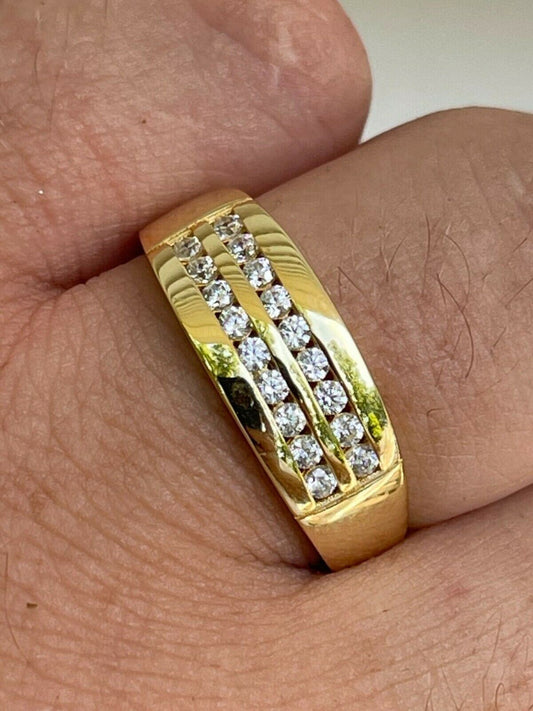 HarlemBling Real Solid 925 Silver 14k Gold Vermeil Diamond Ring Iced Pinky Or Wedding Band