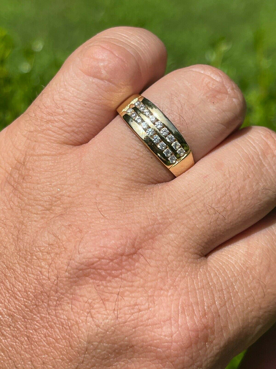 HarlemBling Real Solid 925 Silver 14k Gold Vermeil Diamond Ring Iced Pinky Or Wedding Band