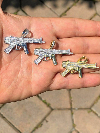 HarlemBling Real Solid 925 Silver AK-47 Machine Gun Diamond Piece Super Icy Pendant W Chain