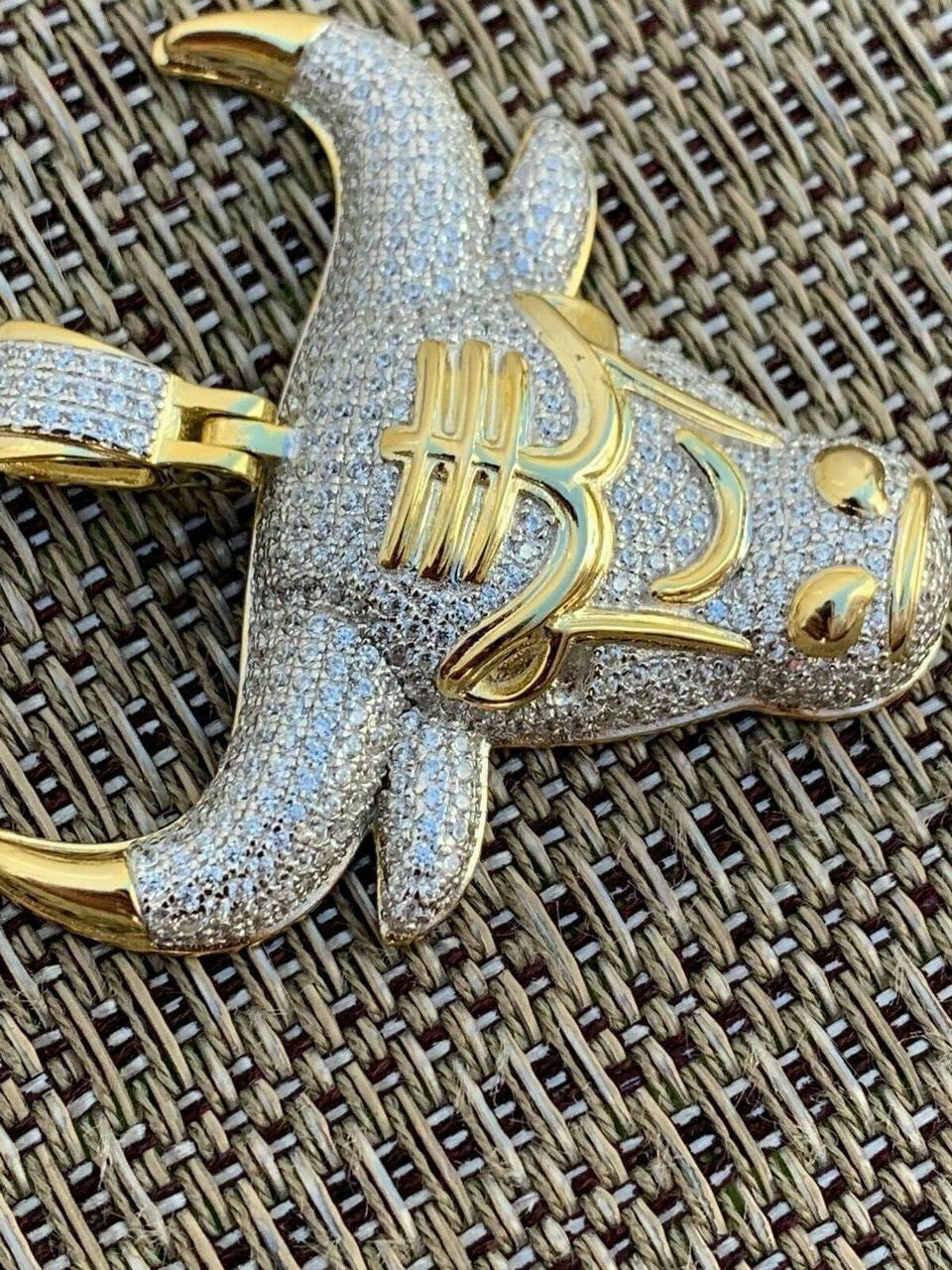 HarlemBling Real Solid 925 Silver Chicago Bulls Iced Pendant Chain 1.5x1.5 Icy Jordan Piece