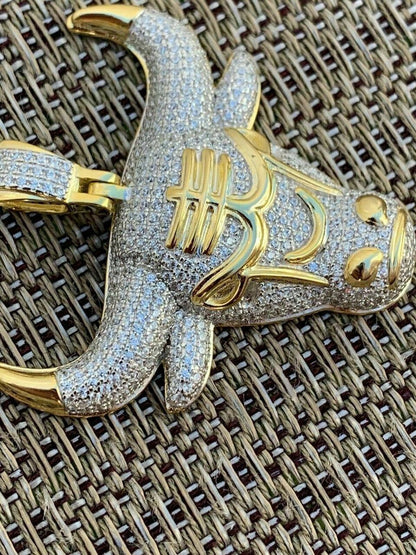 HarlemBling Real Solid 925 Silver Chicago Bulls Iced Pendant Chain 1.5x1.5 Icy Jordan Piece