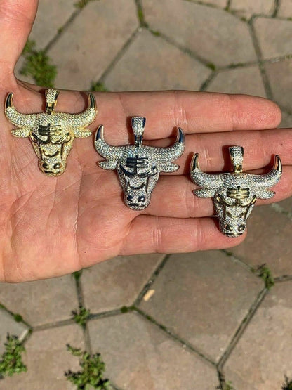 HarlemBling Real Solid 925 Silver Chicago Bulls Iced Pendant Chain 1.5x1.5 Icy Jordan Piece