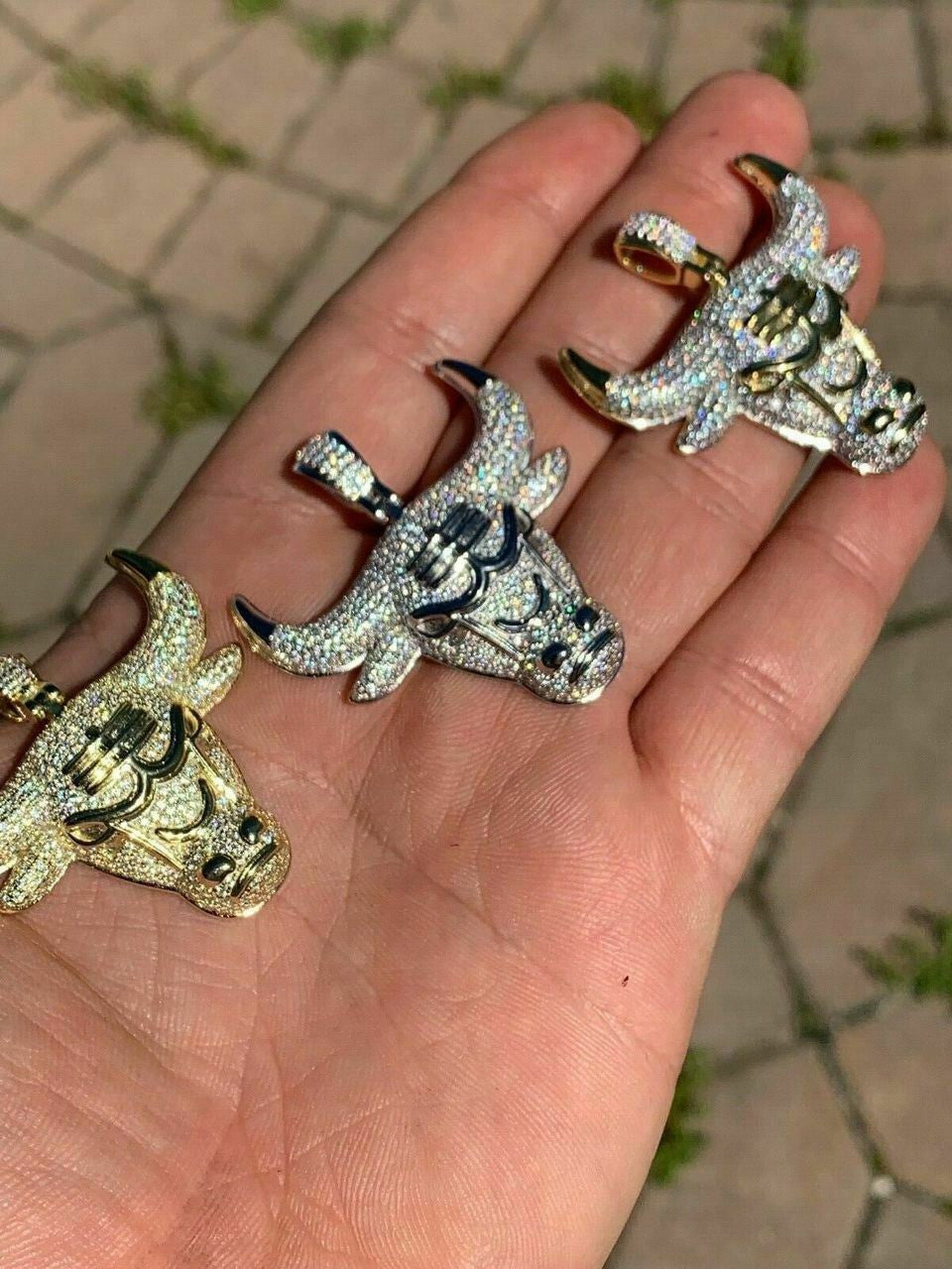 HarlemBling Real Solid 925 Silver Chicago Bulls Iced Pendant Chain 1.5x1.5 Icy Jordan Piece