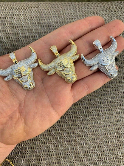 HarlemBling Real Solid 925 Silver Chicago Bulls Iced Pendant Chain 1.5x1.5 Icy Jordan Piece