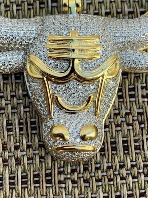 HarlemBling Real Solid 925 Silver Chicago Bulls Iced Pendant Chain 1.5x1.5 Icy Jordan Piece