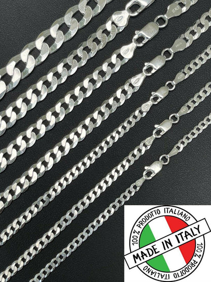 HarlemBling REAL Solid 925 Silver Flat Miami Curb Cuban Link Chain Necklace 3-11mm 16-30