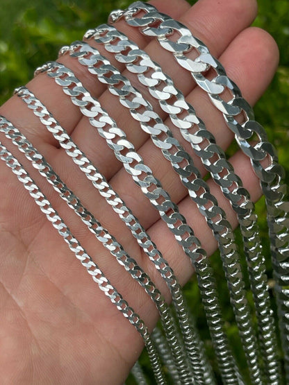 HarlemBling REAL Solid 925 Silver Flat Miami Curb Cuban Link Chain Necklace 3-11mm 16-30