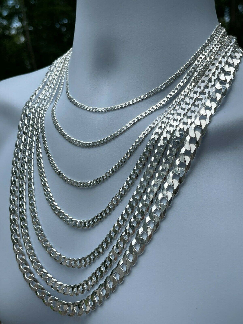 HarlemBling REAL Solid 925 Silver Flat Miami Curb Cuban Link Chain Necklace 3-11mm 16-30